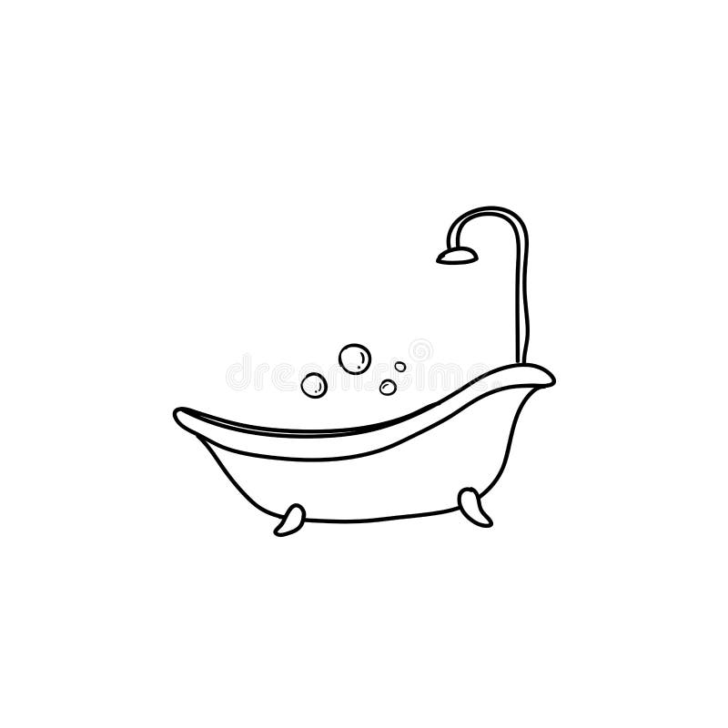 Hand Drawn Bathtub Icon Design with Doodle Cartoon Style Vector