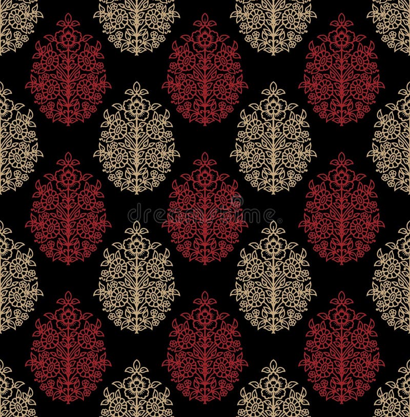 Hand-drawn Batik Seamless Pattern Block Print Floral Vector. Digital ...