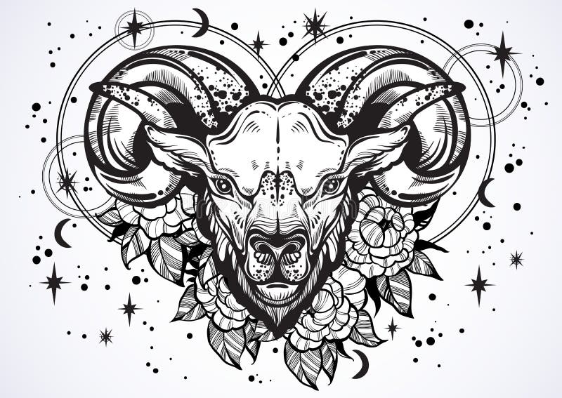 Aries sign tattoo illustration color vector on white background 35399904  Vector Art at Vecteezy