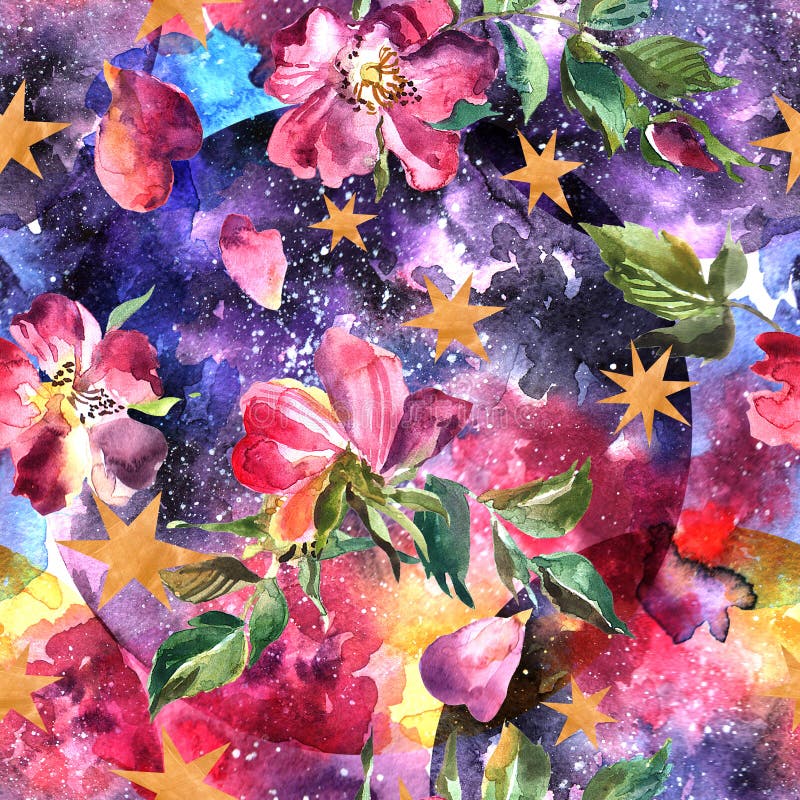 Hand drawn beautiful watercolor illustration space and rose. royalty free illustration