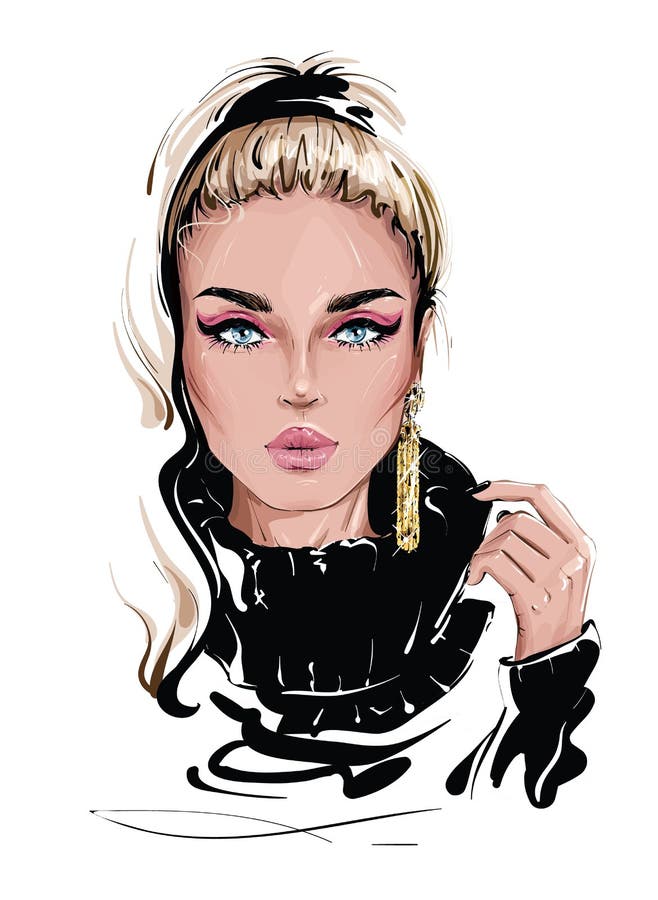Hand Drawn Beautiful Young Woman with Long Blonde Hair. Stylish Girl with Gold Earring. Fashion Woman Look. Sketch Stock Vector - Illustration of beautiful, girl: 164686143 Hand Drawn Beautiful Young Woman with Long Blonde Hair. Stylish Girl with Gold Earring. Fashion Woman Look. Sketch Stock Vector - Illustration of beautiful, girl: 164686143