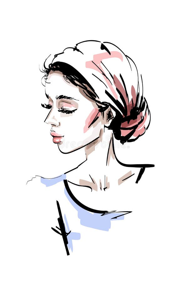 Hand Drawn Beautiful Young Woman Stylish Elegant Girl Fashion Woman Portrait Stock Vector Illustration Of Clothing Female