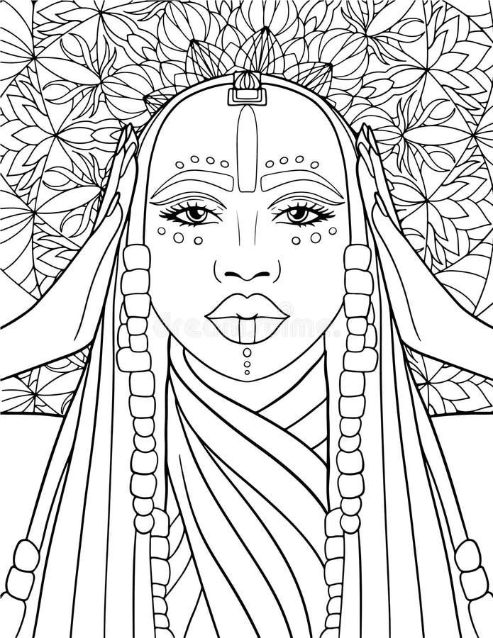 Hand Drawn Beauty Girl Coloring Page, African Woman Coloring Page Stock ...
