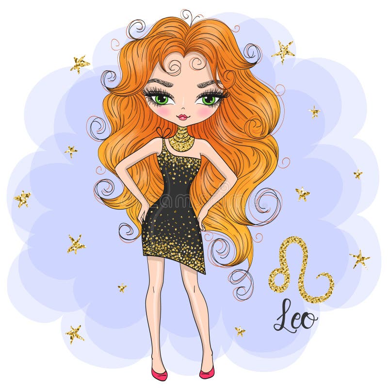 Hand drawn beaytiful cute little leo zodiac girl.