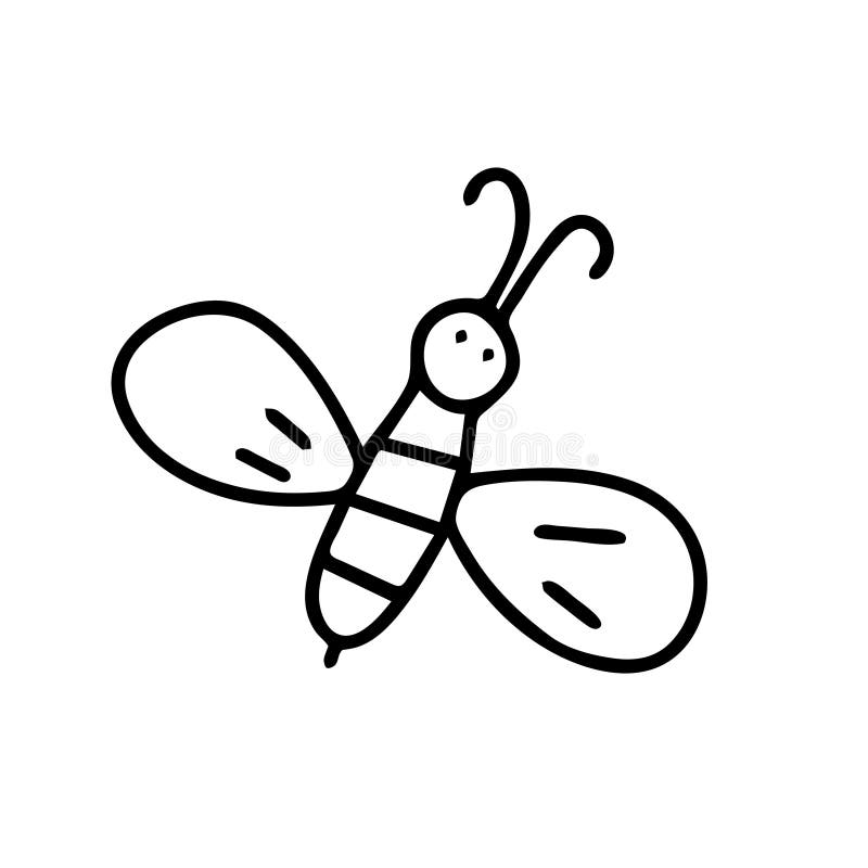 Hand-drawn black vector illustration of one bee is flying on a white background royalty free illustration