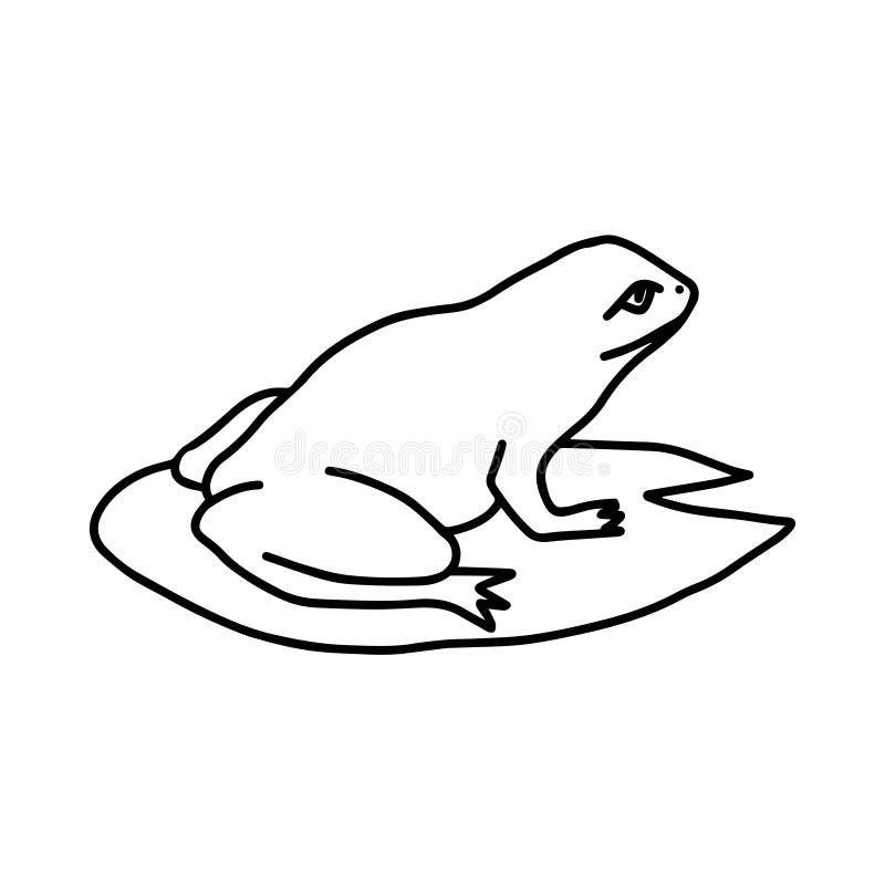 Hand-drawn black vector illustration of one frog sitting on a water lily leaf on a white background stock illustration