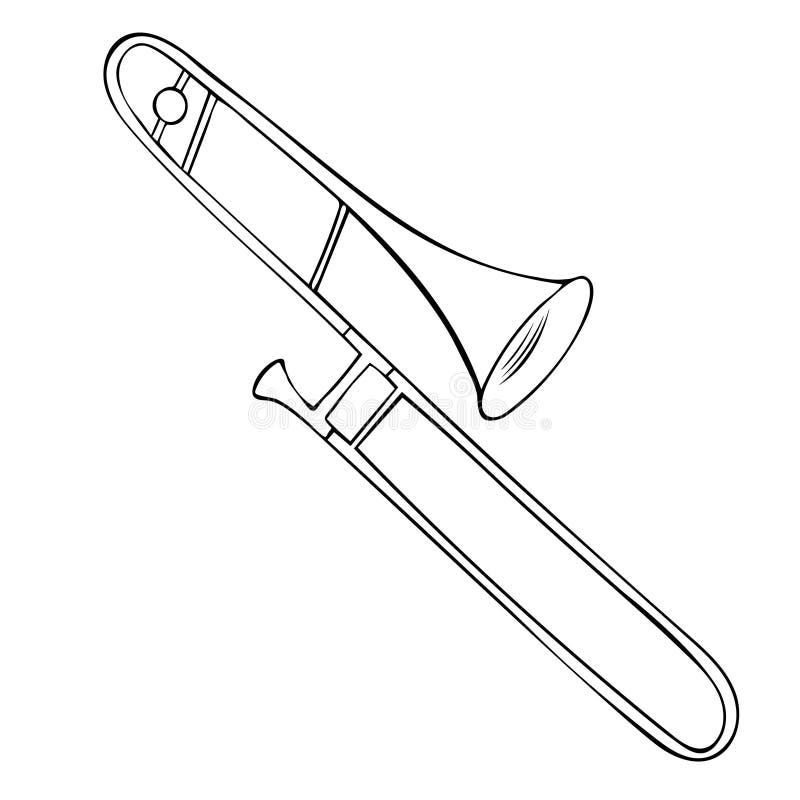 Hand Drawn Black and White Trombone Vector on White Background. Stock