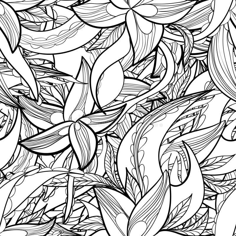 Hand-drawn bloemen abstract naadloos patroon, zwart-wit achtergrond royalty-vrije illustratie Hand-drawn bloemen abstract naadloos patroon, zwart-wit achtergrond royalty-vrije illustratie