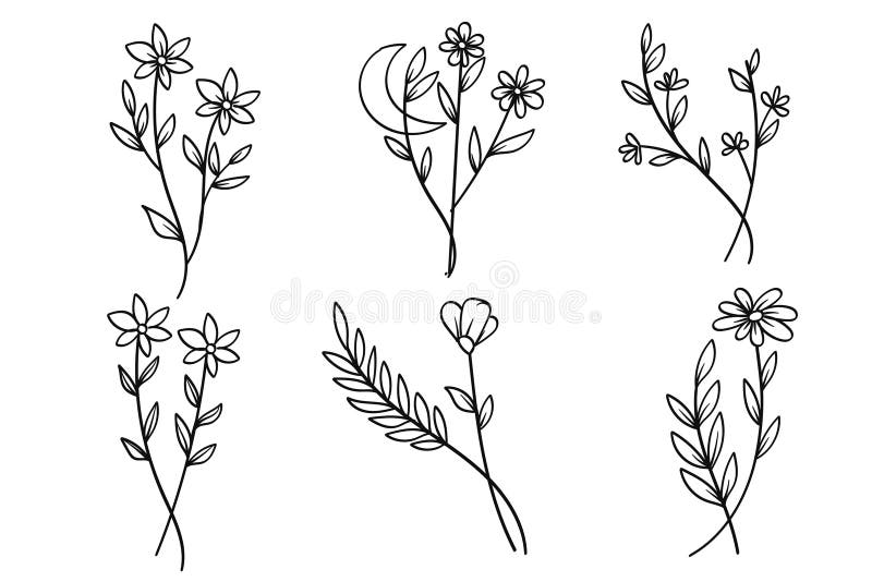 Hand drawn botanical leaves line collection vector illustration drawing royalty-vrije illustratie