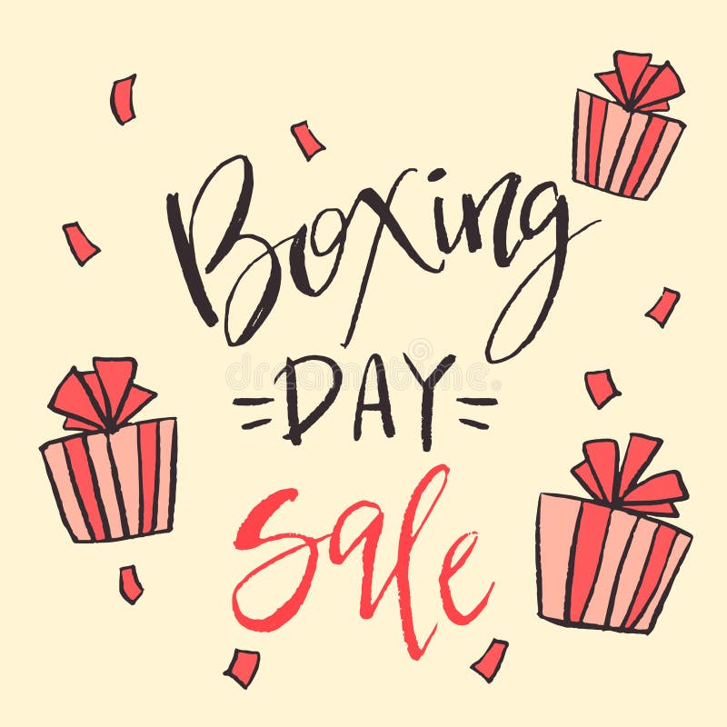 Happy Boxing day sale design with gift boxes, shopping holiday big savings.