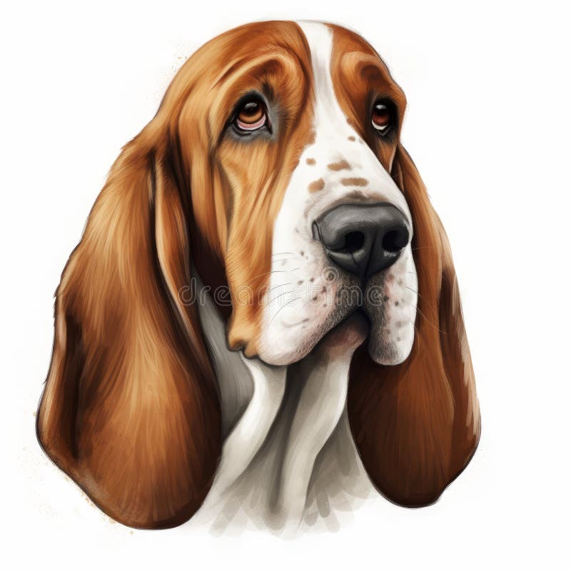Handdrawn Brown Basset Hound with White Background Stock Illustration Illustration of