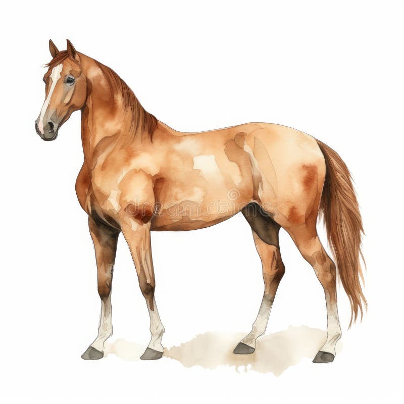 Hand-drawn Brown Horse With White Background stock illustration