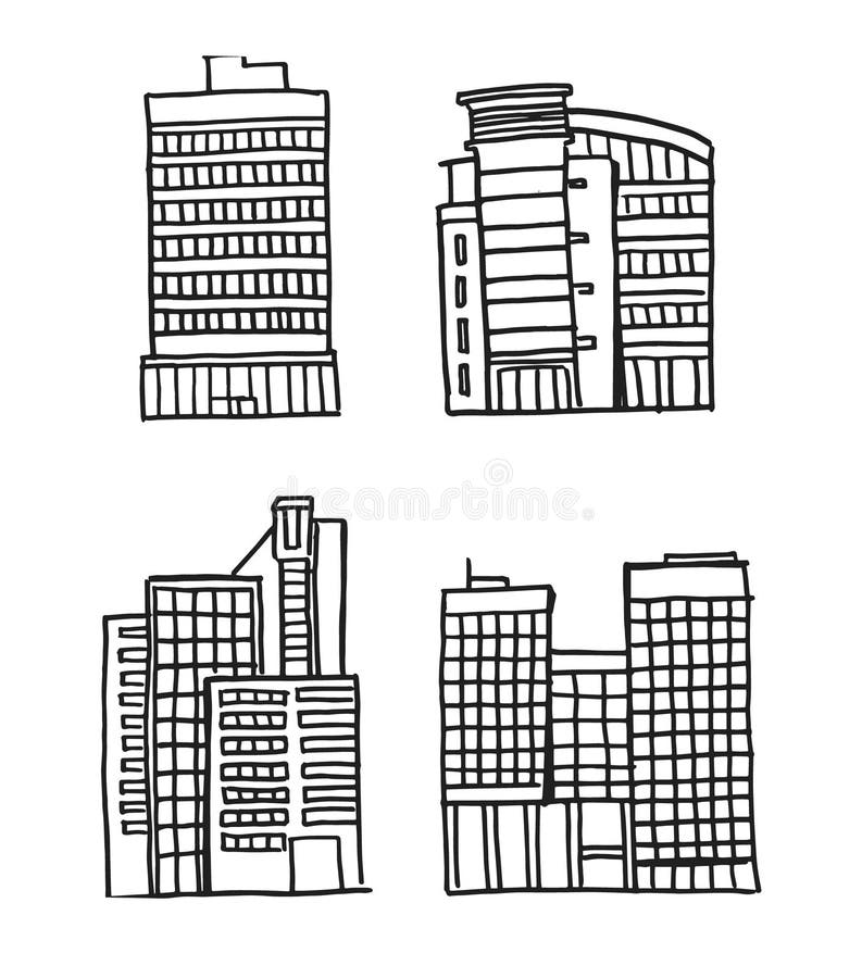 Hand Drawn Business Buildings Stock Vector - Illustration of graphic ...