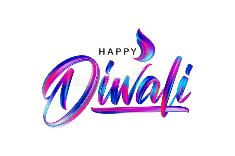 Hand drawn calligraphic brush stroke colorful paint lettering of Happy Diwali