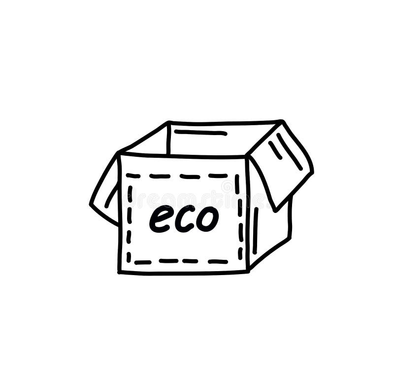 Hand-drawn Cardboard Box Isolated on White Background. Organic. Paper