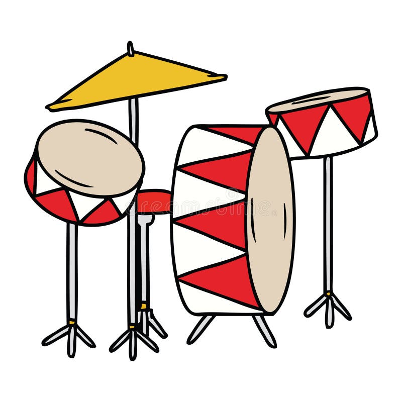 Hand Drawn Cartoon Doodle of a Drum Kit Stock Vector Illustration of