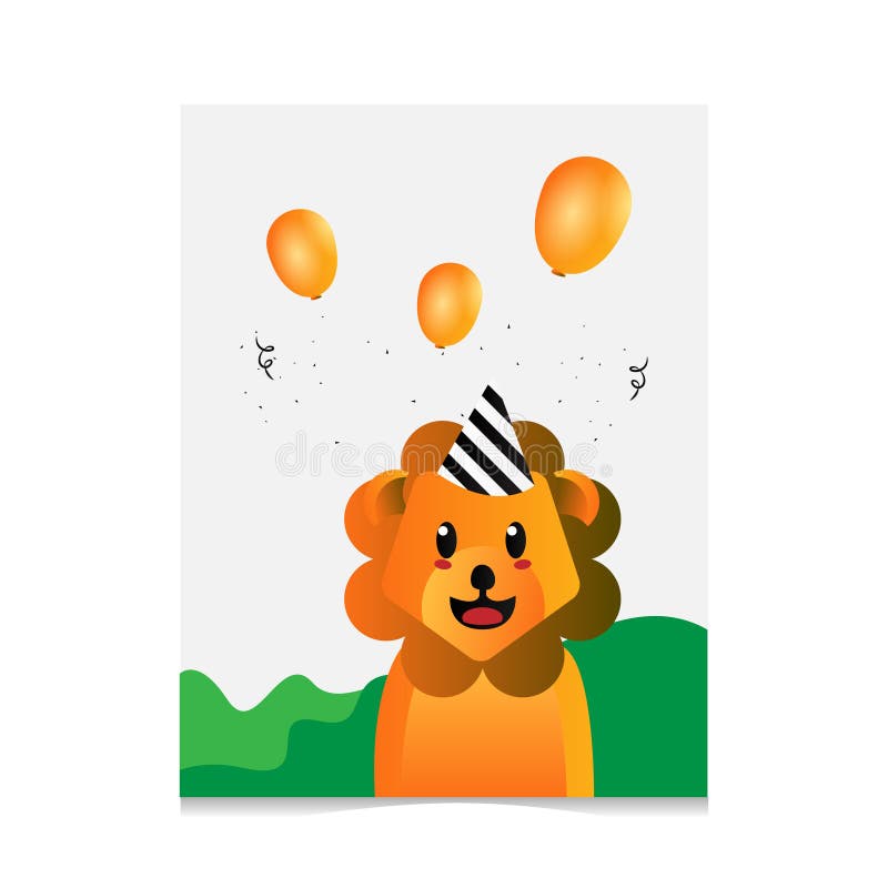 Hand drawn cartoon lion design greeting card template stock illustration