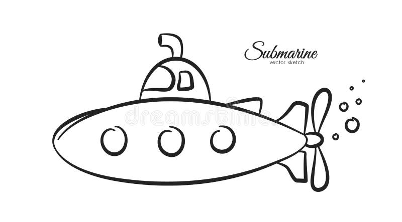 Hand Drawn Cartoon Submarine on White Background. Sketch Line Design Stock  Vector - Illustration of isolated, bathyscaphe: 145844100