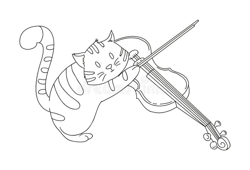Hand Drawn Cat Playing Violin Stock Vector - Illustration of diverse