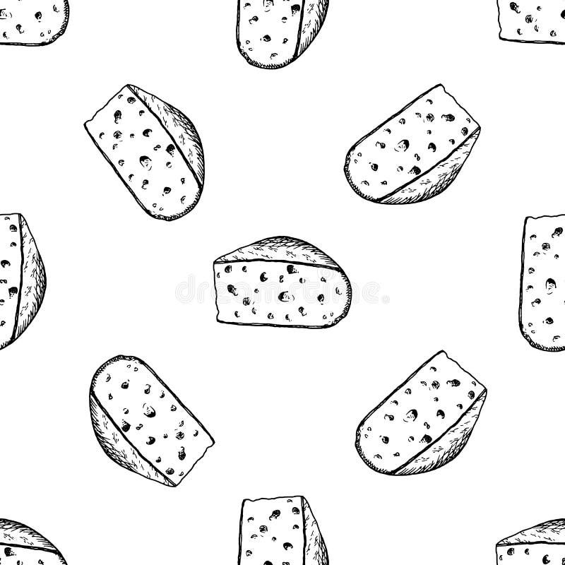 Hand Drawn Cheese Doodle. Sketch Style Icon. Seamless Pattern. Isolated