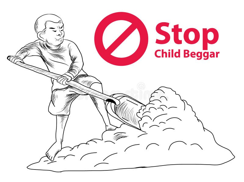 Hand drawn Child lake a freedom they need education,red symbol stop child beggar