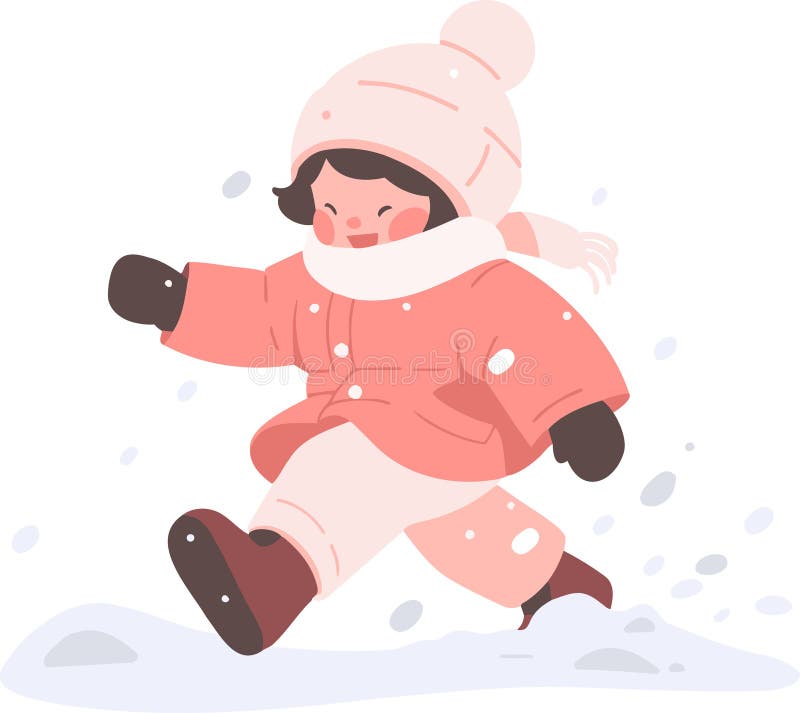 Hand Drawn children playing in the snow at christmas in flat style stock illustration