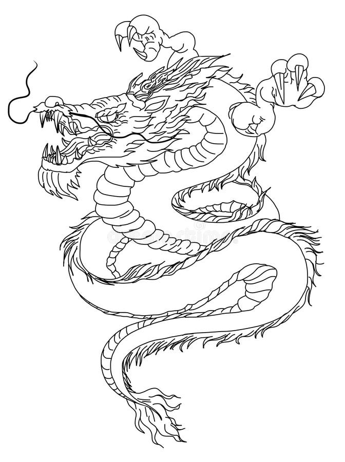 Hand Drawn Chinese Dragon Tattoo Design Stock Vector - Illustration of  decoration, isolated: 95064568