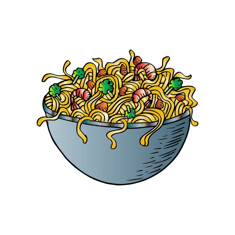 Retro Cartoon Bowl Of Noodles Stock Illustration - Illustration of