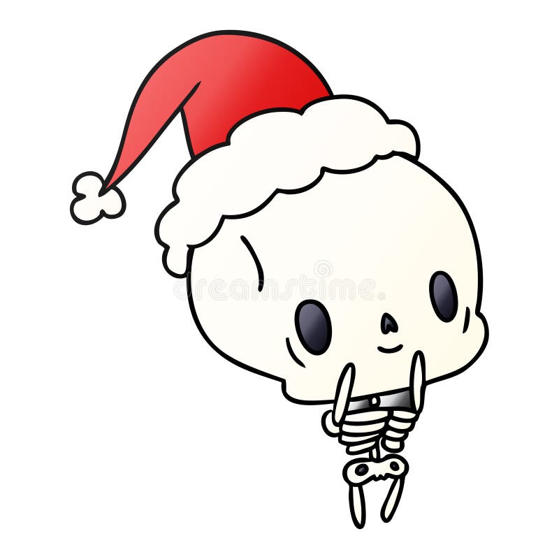 hand drawn christmas gradient cartoon of kawaii skeleton