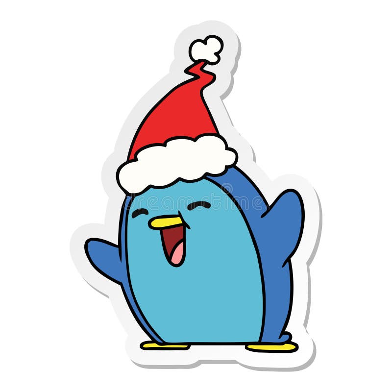 Hand Drawn Christmas Sticker Cartoon of Kawaii Penguin Stock Vector ...