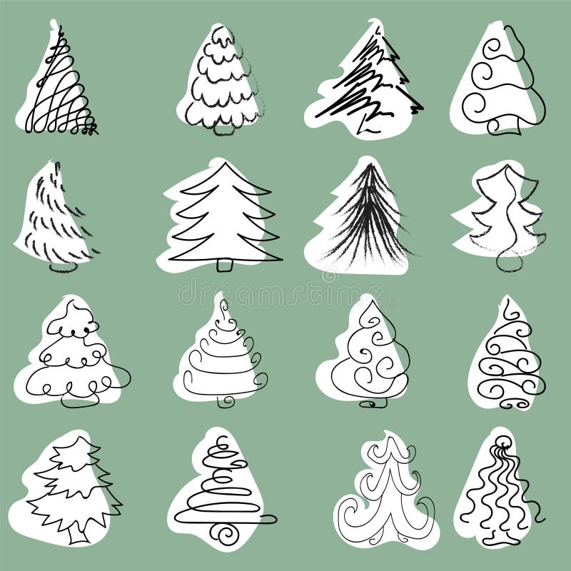Hand Drawing Set of Christmas Trees. Stock Vector Illustration of