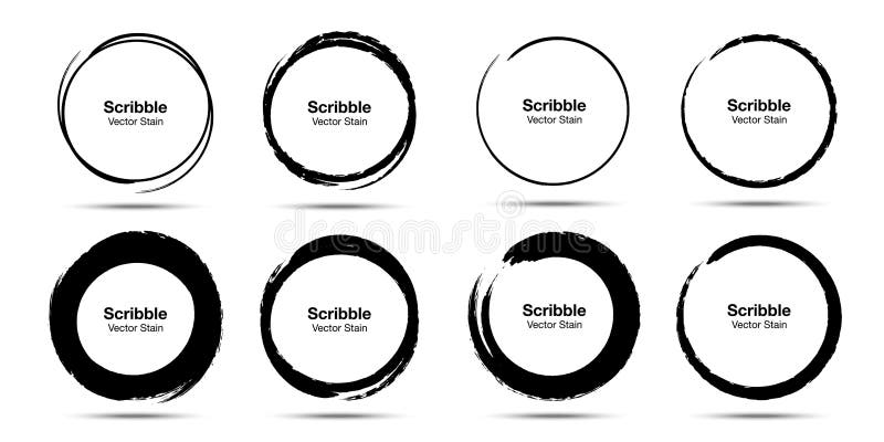 Hand drawn circle sketch set. Grunge doodle scribble round circles for message note mark. Brush circular smears. Vector