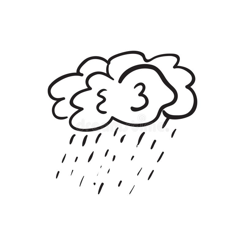 Cloudy Sky with Rain Outline Icon on White Stock Vector - Illustration ...