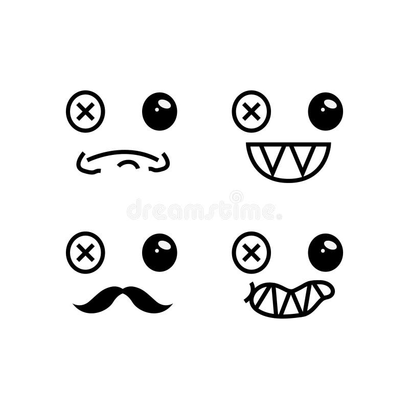 Hand drawn collection of flat kawaii character expression graphic stock illustration