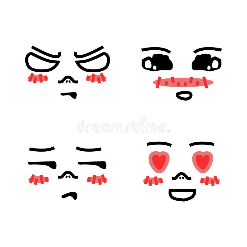 Hand drawn collection of flat kawaii face design stock illustration