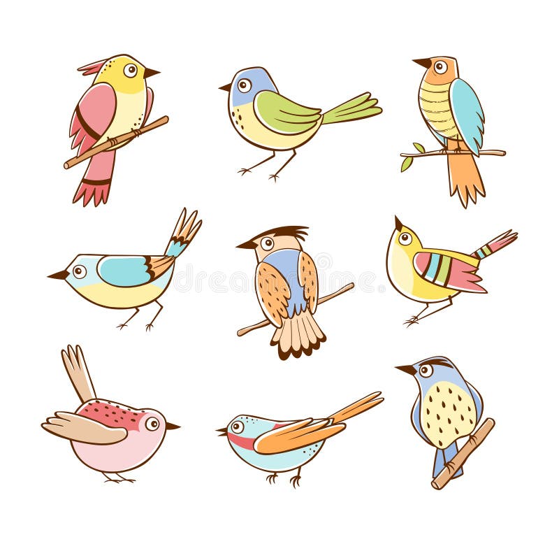 Colorful Little Birds Resting on a String Stock Vector - Illustration ...