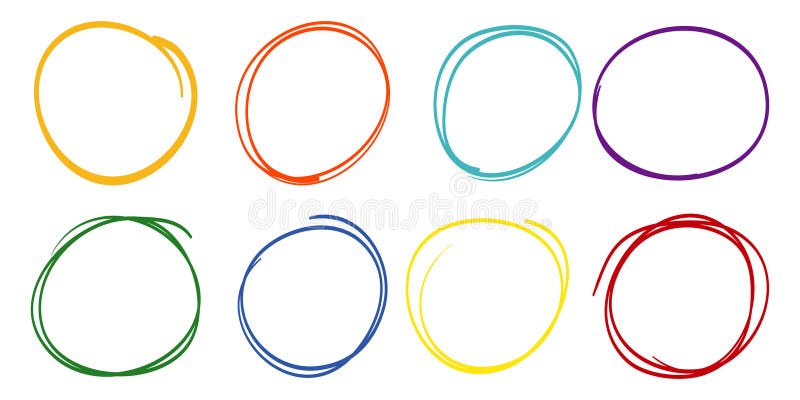 Hand drawn colorful scribble line circles. Doodle circular for message note mark design element stock illustration