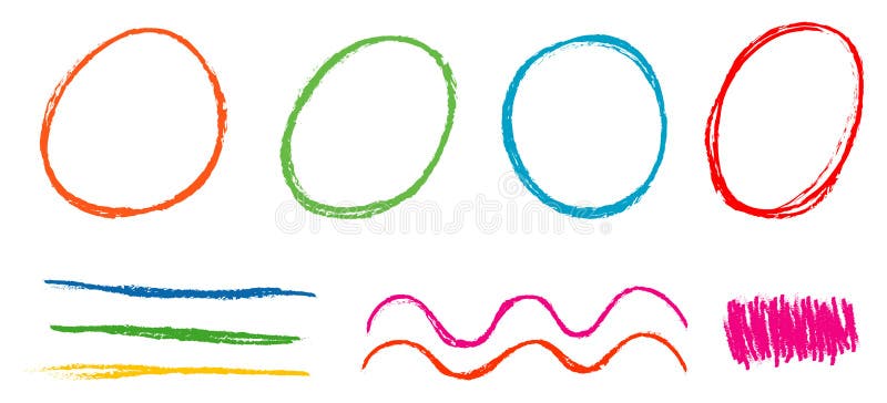 Hand drawn colorful scribble line circles. Doodle circular for message note mark design element royalty free illustration