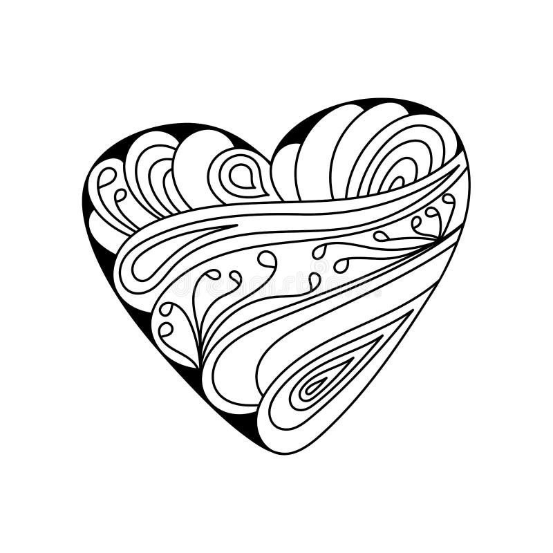 handdrawn coloring book  beautiful heart with ornate