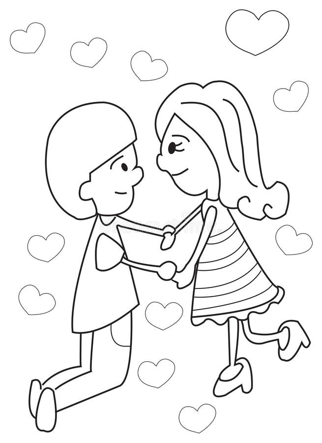 Hand Drawn Coloring Page Of A Boy And Girl Holding Hands Stock Illustration Illustration Of Coloring Card