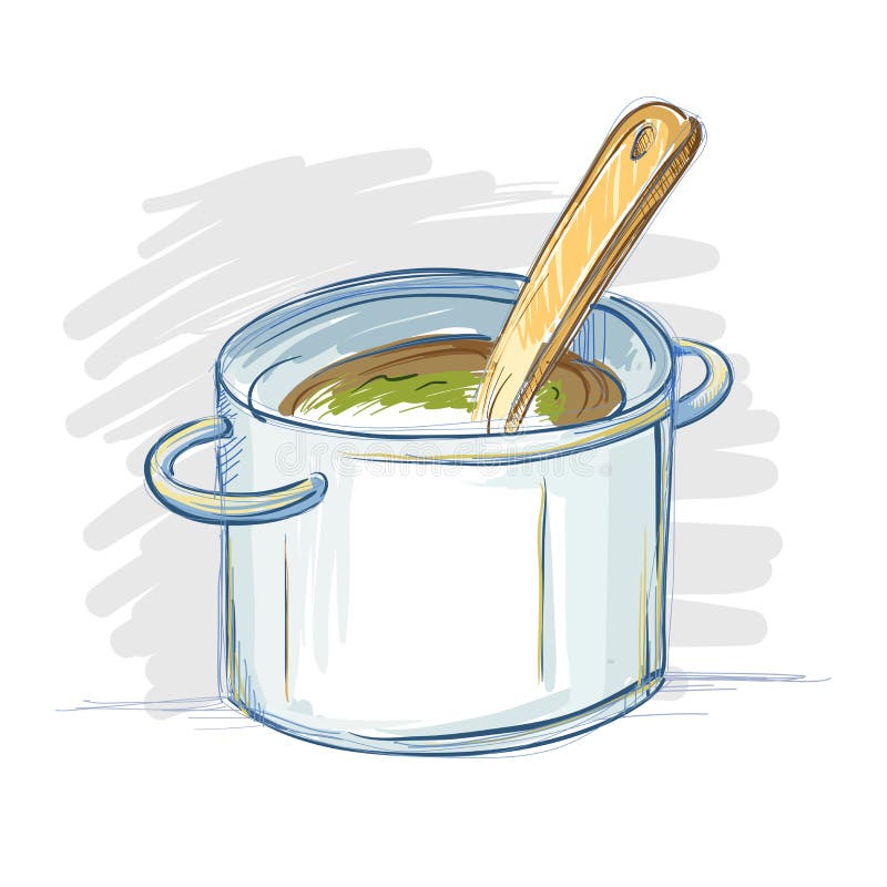 Hand Drawn Cooking Pot in Sketch and Doodling Style Stock Vector
