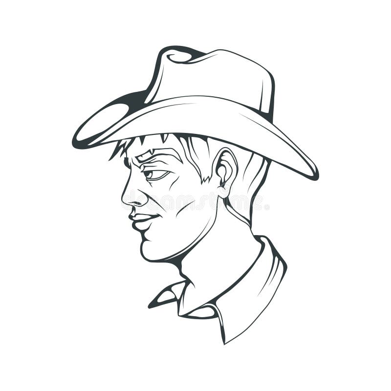 Hand Drawn Cowboy. Wild West Concept. Western. Cowboy Head in a Hat ...