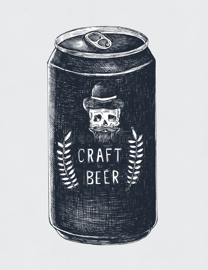 Hand-drawn craft beer can vintage style