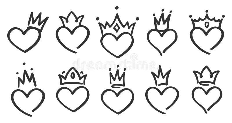 Premium Vector | Crowns vector set in doodle style king and queen crown as  sketch outlines royal family signs simple diadems for princess