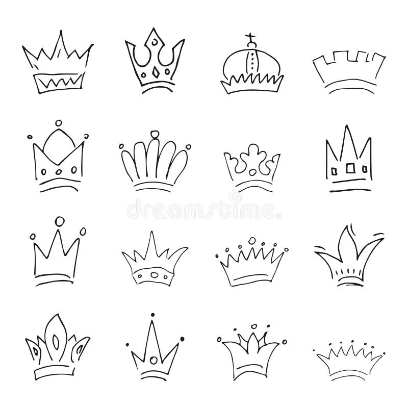 Set of Sixteen Simple Sketch Queen or King Crowns Stock Vector ...