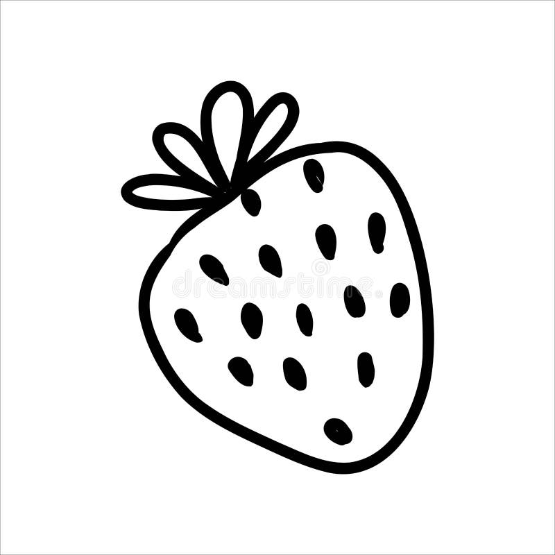Hand Drawn Cute Doodle Strawberry Strawberry Kawaii Vector Doodle Stock