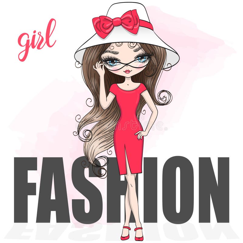 Hand Drawn Cute Fashion Cartoon Girl. Stock - Illustration of dress, clothing: 225767934