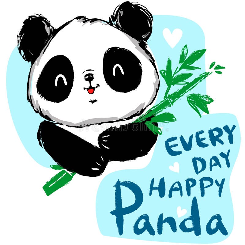 Hand Drawn Cute Panda Bear and Bamboo. Vector Illustration. Stock ...