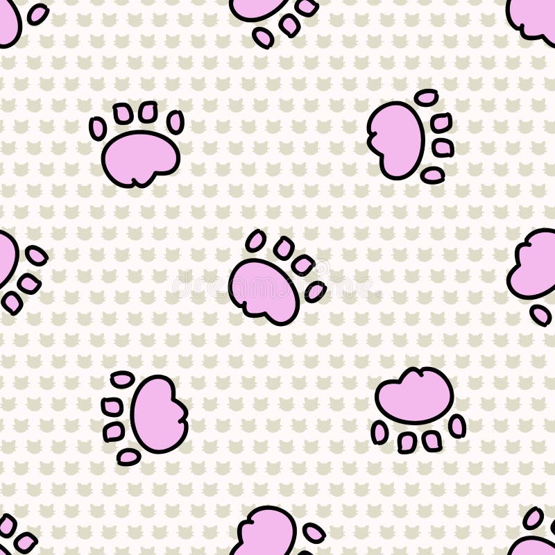Hand Drawn Cute Simple Pink Pet Cat Paw with Claw Seamless Vector