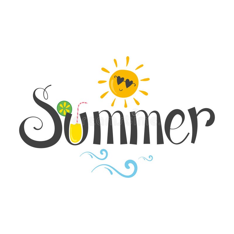 Hand Drawn Cute Summer Season with the Sun and Lemonade Stock Vector ...
